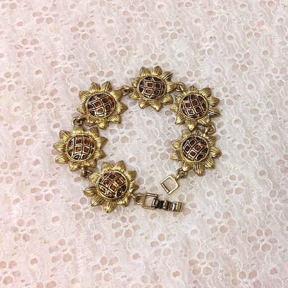 New Multi Link Sun Flowers Gold Tone Bracelet Women's Jewelry Gifts - Picture 2 of 7